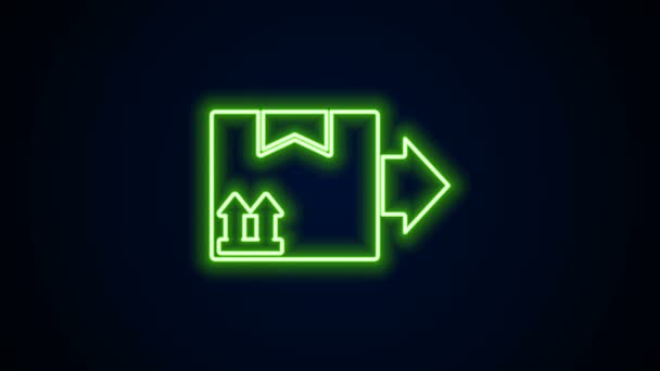 Zářící neonová čára Kartonová krabice s ikonou dopravního symbolu izolovaná na černém pozadí. Krabice, balíček, balíček. Dodávka, doprava a doprava. Grafická animace pohybu videa 4K — Stock video