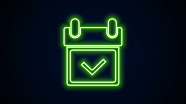 Glowing neon line Calendar with check mark icon isolated on black background. Animasi grafis gerak Video 4K — Stok Video