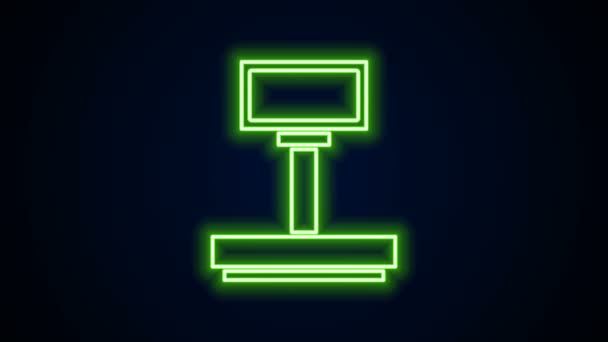 Leuchtendes Neon Line Scale Symbol isoliert auf schwarzem Hintergrund. Logistik und Lieferung. Gewicht der Lieferung Paket auf einer Waage. 4K Video Motion Grafik Animation — Stockvideo