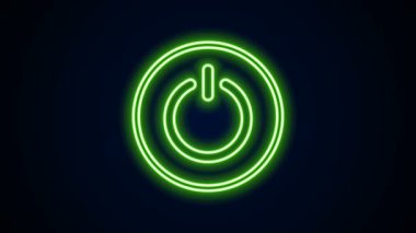 Parlayan neon hattı güç simgesi siyah arkaplanda izole edildi. Başlat işareti. 4K Video hareketli grafik canlandırması