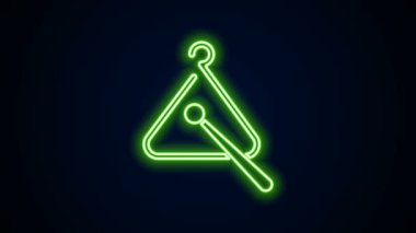 Parlayan neon hattı üçgen müzik aleti simgesi siyah arkaplanda izole edildi. 4K Video hareketli grafik canlandırması