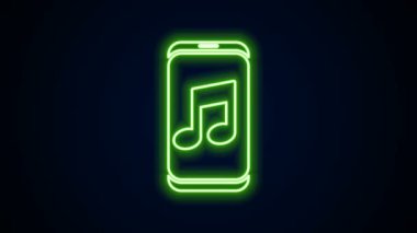 Parlayan neon hattı müzik çalar simgesi siyah arkaplanda izole edildi. Taşınabilir müzik cihazı. 4K Video hareketli grafik canlandırması