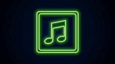 Parlayan neon çizgisi Müzik notası, ton simgesi siyah arkaplanda izole. 4K Video hareketli grafik canlandırması
