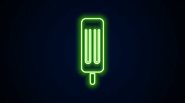 Parlayan neon hattı dondurma ikonu siyah arka planda izole edildi. Güzel sembol. 4K Video hareketli grafik canlandırması