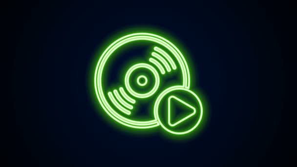 Icono de disco de vinilo de línea de neón brillante aislado sobre fondo negro. Animación gráfica de vídeo 4K — Vídeos de Stock