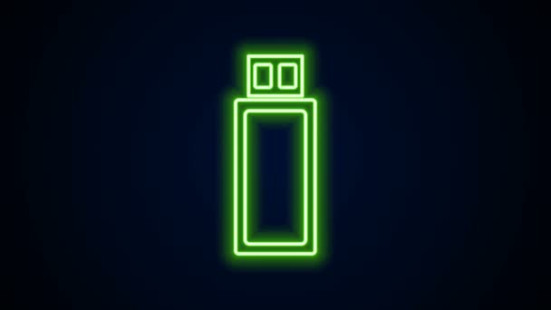 Glowing neon line USB flash drive icon isolated on black background. 4K Video motion graphic animation — Stock Video