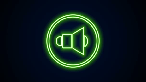 Glowing neon line Speaker volume, audio voice sound symbol, media music icon isolated on black background. 4K Video motion graphic animation — Stock Video