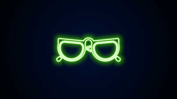 Icono de gafas de línea de neón brillante aislado sobre fondo negro. Símbolo de marco de gafas. Animación gráfica de vídeo 4K — Vídeos de Stock