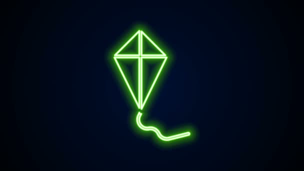 Leuchtendes Neon Line Kite Symbol isoliert auf schwarzem Hintergrund. 4K Video Motion Grafik Animation — Stockvideo