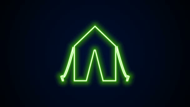 Ligne lumineuse néon Tente touristique icône isolée sur fond noir. Symbole camping. Animation graphique de mouvement vidéo 4K — Video
