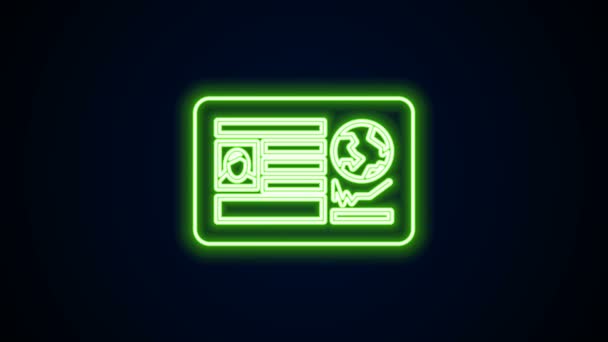 Glödande neon line Pass med viseringsstämpel ikon isolerad på svart bakgrund. Identitetshandling. 4K Video motion grafisk animation — Stockvideo