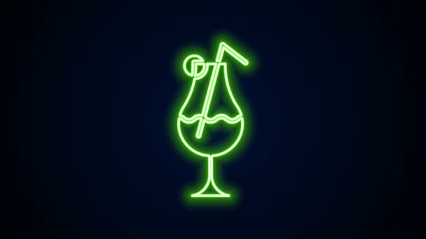 Gloeiende neon lijn Cocktail en alcohol drinken pictogram geïsoleerd op zwarte achtergrond. 4K Video motion grafische animatie — Stockvideo