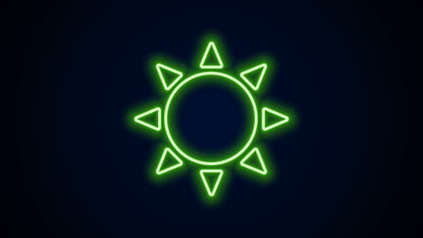 Ragyogó neon vonal Sun ikon elszigetelt fekete háttérrel. Nyári szimbólum. Szép napsütéses napot. 4K Videó mozgás grafikus animáció — Stock videók