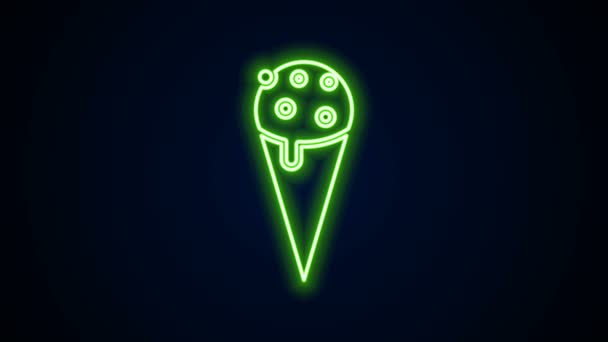 Zářící neonová čára Zmrzlina ve vaflovacím kuželu ikona izolované na černém pozadí. Pěkný symbol. Grafická animace pohybu videa 4K — Stock video