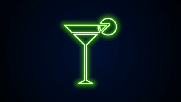 Glowing neon line Martini glass icon isolated on black background. Cocktail icon. Wine glass icon. 4K Video motion graphic animation — Stock Video