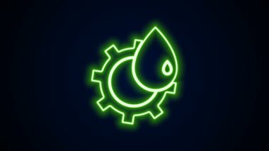 Parlayan neon hattı petrol ve gaz endüstriyel yapı ikonu siyah arka planda izole edildi. 4K Video hareketli grafik canlandırması