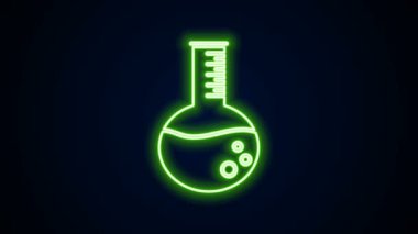 Parlayan neon hattı petrol test tüpü simgesi siyah arkaplanda izole edildi. 4K Video hareketli grafik canlandırması