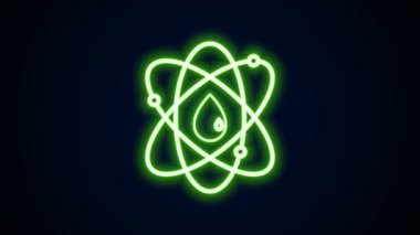Parlayan neon hattı Atom simgesi siyah arkaplanda izole edildi. Bilimin, eğitimin, nükleer fiziğin, bilimsel araştırmaların sembolü. 4K Video hareketli grafik canlandırması