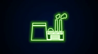 Parlayan neon hattı petrol ve gaz endüstriyel yapı ikonu siyah arka planda izole edildi. 4K Video hareketli grafik canlandırması