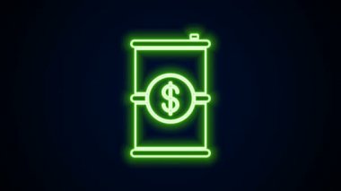 Parlak neon hattı varil yağı ve siyah arka planda izole edilmiş dolar sembolü. 4K Video hareketli grafik canlandırması