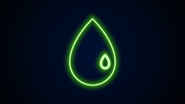 Parlayan neon hattı yağ damlası simgesi siyah arkaplanda izole edildi. 4K Video hareketli grafik canlandırması