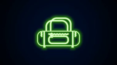 Parlayan neon hattı spor poşeti simgesi siyah arkaplanda izole edildi. 4K Video hareketli grafik canlandırması