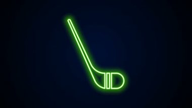 Parlayan neon hattı buz hokeyi sopaları simgesi siyah arka planda izole edildi. 4K Video hareketli grafik canlandırması