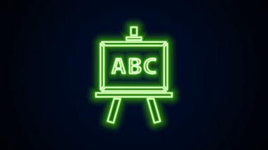 Parlayan neon çizgisi kireç taşı simgesi siyah arkaplanda izole edildi. Okul karatahtası. 4K Video hareketli grafik canlandırması