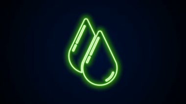 Parlayan neon hattı kara zemin üzerinde su damlası simgesi izole edildi. 4K Video hareketli grafik canlandırması