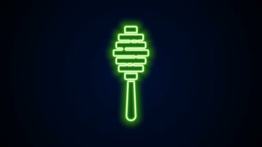 Parlayan neon hattı Bal Dipper çubuğu simgesi siyah arkaplanda izole edildi. Tatlı kepçe. 4K Video hareketli grafik canlandırması