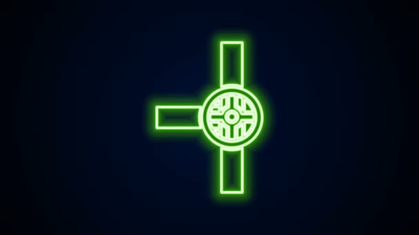 Glödande neon line Industri metallrör och ventil ikon isolerad på svart bakgrund. 4K Video motion grafisk animation — Stockvideo