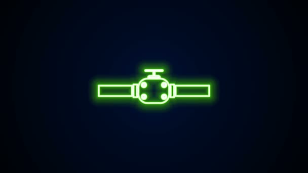 Parlayan neon hattı Endüstri metalik borular ve siyah arka planda izole edilmiş kapakçık ikonu. 4K Video hareketli grafik canlandırması — Stok video