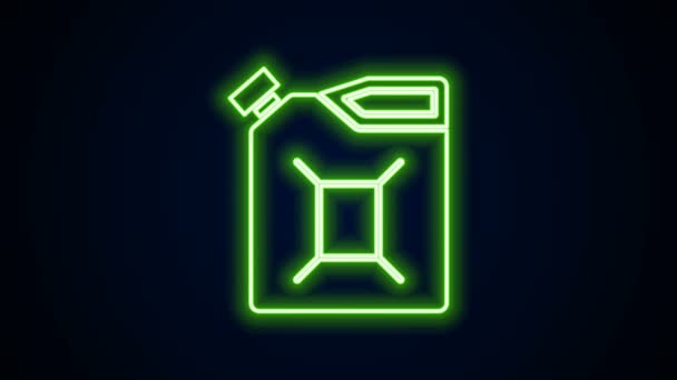 Leuchtende Leuchtstoffkanister für Benzin-Symbol isoliert auf schwarzem Hintergrund. Diesel-Ikone. 4K Video Motion Grafik Animation — Stockvideo