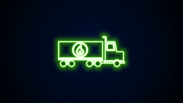 Lumineux néon ligne camion citerne icône isolée sur fond noir. Pétrolier, camion essence, citerne, remorque pétrolière. Animation graphique de mouvement vidéo 4K — Video