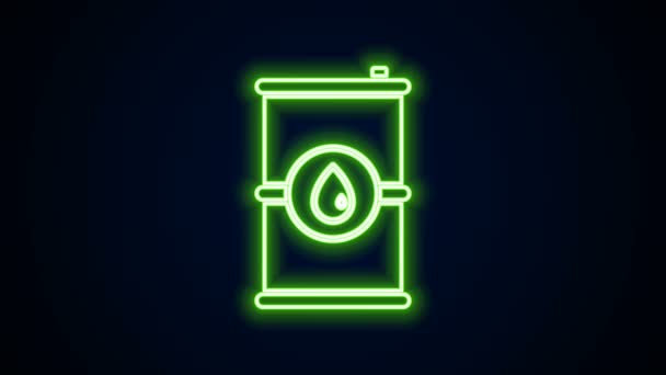 Linea neon incandescente icona a olio di barile isolata su sfondo nero. Animazione grafica 4K Video motion — Video Stock