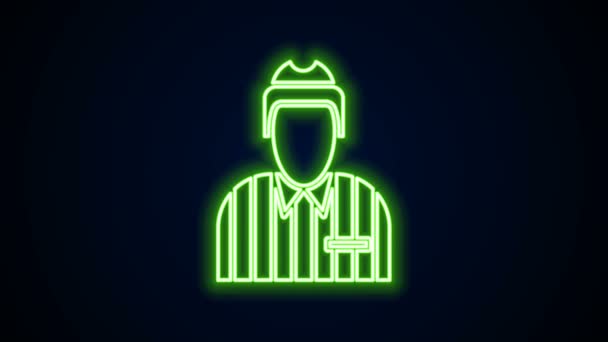 Glowing neon line Hockey judge, referee, arbiter icon isolated on black background. 4K Video motion graphic animation — Stock Video