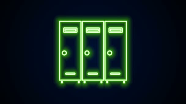 Λαμπερό neon line Locker ή αποδυτήρια για χόκεϊ, ποδόσφαιρο, ομάδα μπάσκετ ή εργαζομένων εικονίδιο απομονώνονται σε μαύρο φόντο. 4K Γραφική κίνηση κίνησης βίντεο — Αρχείο Βίντεο