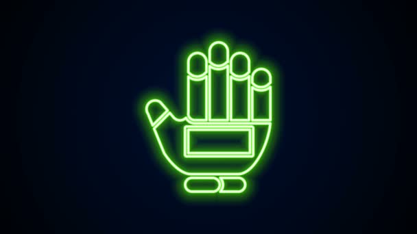 Glödande neon line Hockey handske ikon isolerad på svart bakgrund. Sportspel och träningshandskar på händerna. 4K Video motion grafisk animation — Stockvideo