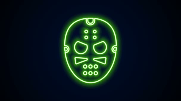 Glowing neon line Hockey mask icon isolated on black background. 4K Video motion graphic animation — Stock Video