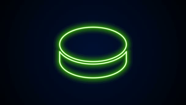 Gloeiende neon lijn Hockey puck pictogram geïsoleerd op zwarte achtergrond. 4K Video motion grafische animatie — Stockvideo