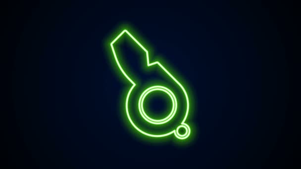 Glödande neon line Whistle ikon isolerad på svart bakgrund. Domarsymbol. Fitness och sport tecken. 4K Video motion grafisk animation — Stockvideo