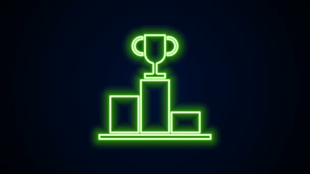 Glowing neon line Hockey over sports winner podium icon isolated on black background. 4K Video motion graphic animation — Stock Video