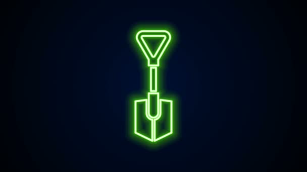 Gloeiende neon lijn Schep pictogram geïsoleerd op zwarte achtergrond. Tuingereedschap. Gereedschap voor tuinbouw, landbouw, landbouw. 4K Video motion grafische animatie — Stockvideo