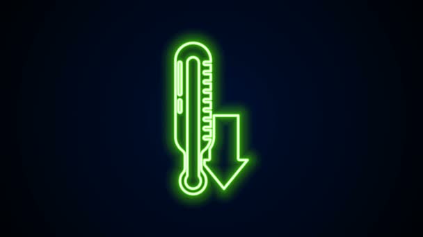 Ligne lumineuse néon Thermomètre météorologique icône de mesure isolé sur fond noir. Équipement de thermomètre montrant le temps chaud ou froid. Animation graphique de mouvement vidéo 4K — Video