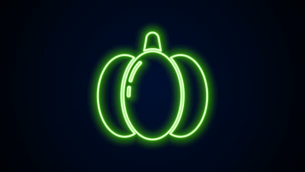 Gloeiende neon lijn Pompoen pictogram geïsoleerd op zwarte achtergrond. Gelukkig Halloween feest. 4K Video motion grafische animatie — Stockvideo