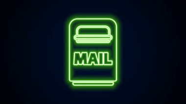 Parlayan neon hattı posta kutusu simgesi siyah arkaplanda izole edildi. Posta kutusu simgesi. Posta kutusunda bayrak var. 4K Video hareketli grafik canlandırması