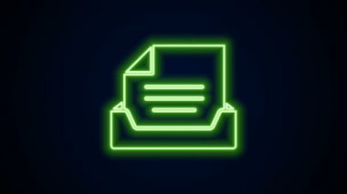 Siyah arkaplanda izole edilmiş belge simgesiyle parlayan neon çizgisi Çekmecesi. Arşiv çekmecesi. Dosya dolabı çekmecesi. Ofis mobilyası. 4K Video hareketli grafik canlandırması