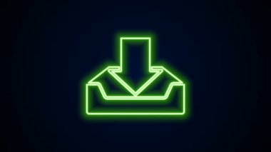 Parlayan neon hattı gelen kutusu simgesi siyah arkaplanda izole edildi. 4K Video hareketli grafik canlandırması