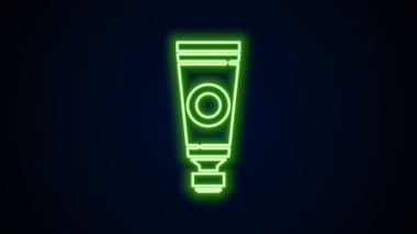 Siyah arkaplanda izole edilmiş boya paleti simgesiyle parlayan neon hat tüpü. 4K Video hareketli grafik canlandırması