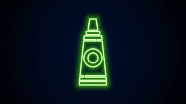 Siyah arkaplanda izole edilmiş boya paleti simgesiyle parlayan neon hat tüpü. 4K Video hareketli grafik canlandırması